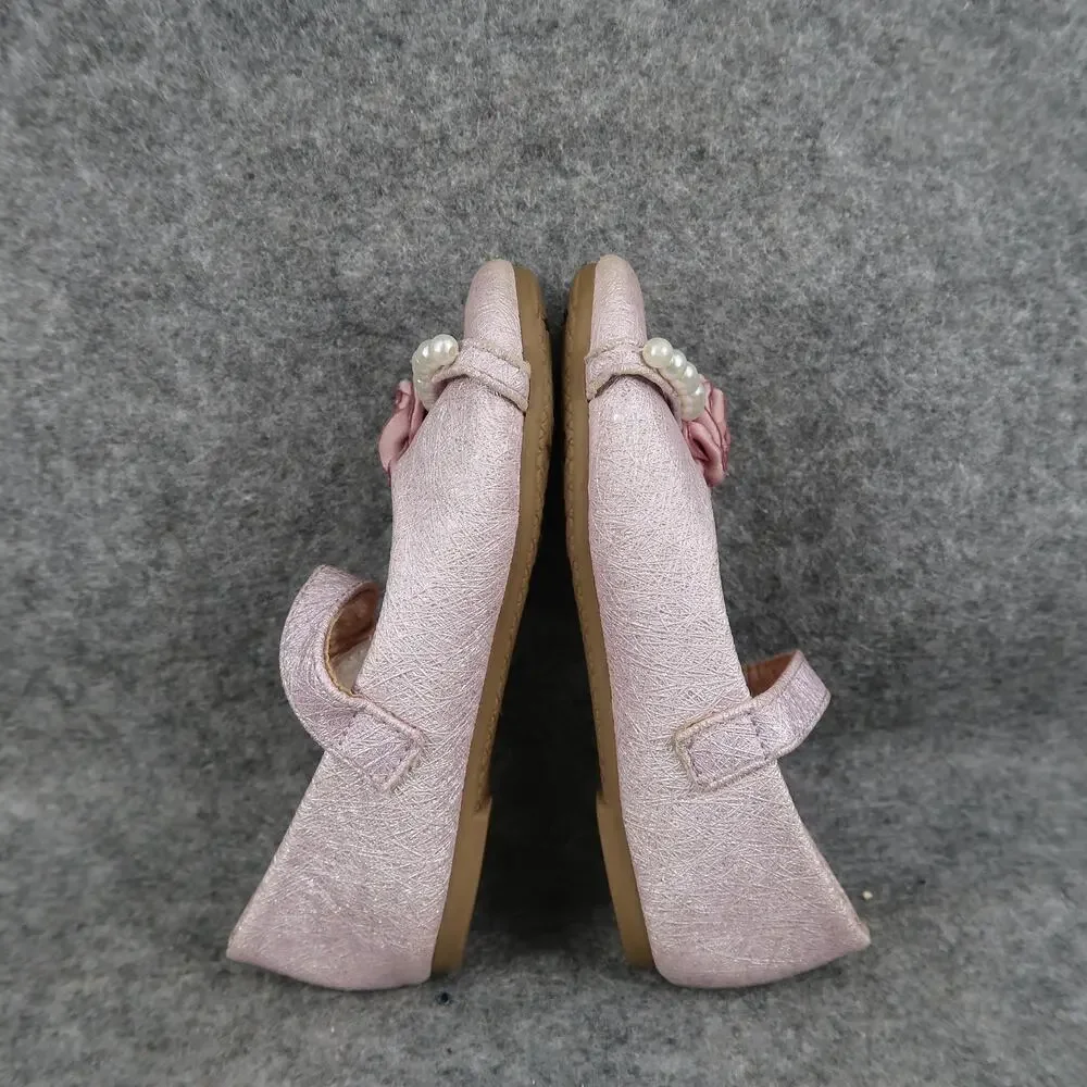 Girls Shoes Kids Toddler 8 Mary Jane Flats Pink Hook and Loop Pearl Rose Sparkle